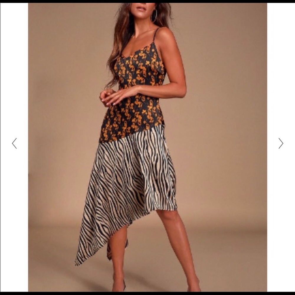 Lulus asymmetrical floral & zebra print long dress - S